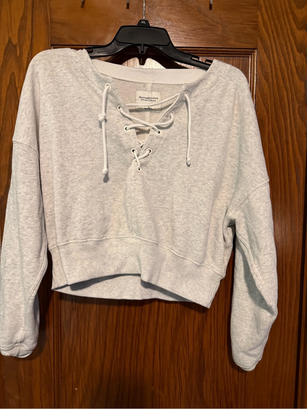 Abercrombie & Fitch Light Gray Lace-Up Cropped Hoodie